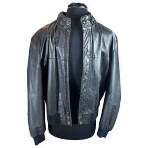 Vintage 80’s Saddlery Classic Black Leather Bomber Jacket Men’s Size 44